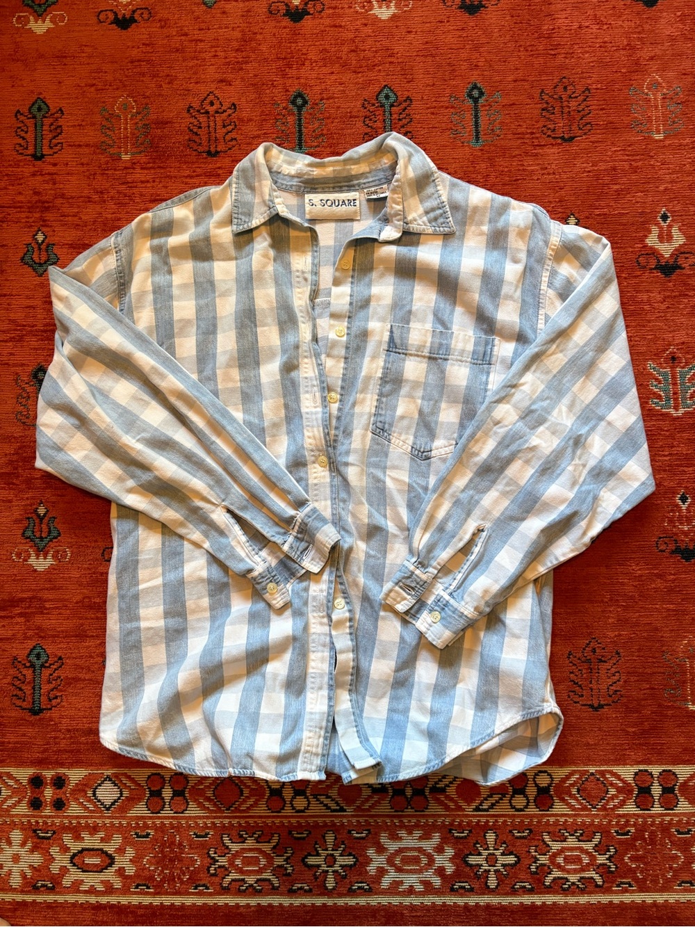 S. Square Light Blue checkered 100% Cotton Shirt